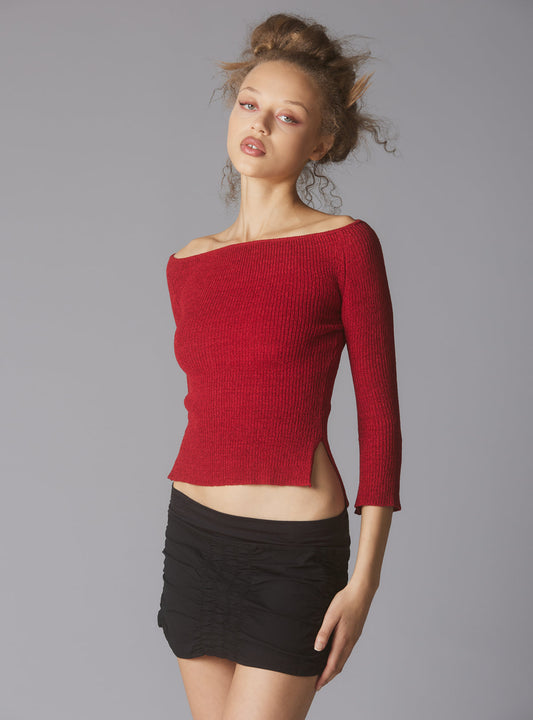 UNIF Off The Shoulder Quarter Sleeve Top In Red