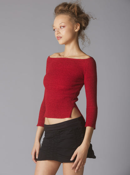 UNIF Off The Shoulder Quarter Sleeve Top In Red