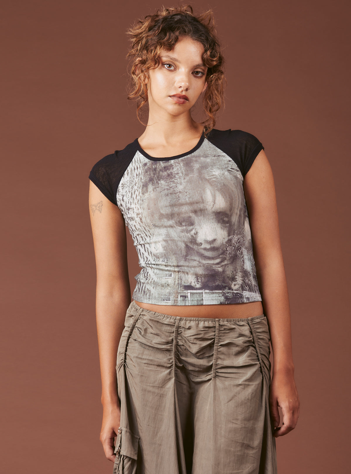UNIF Graphic T-Shirt With Cap Sleeves