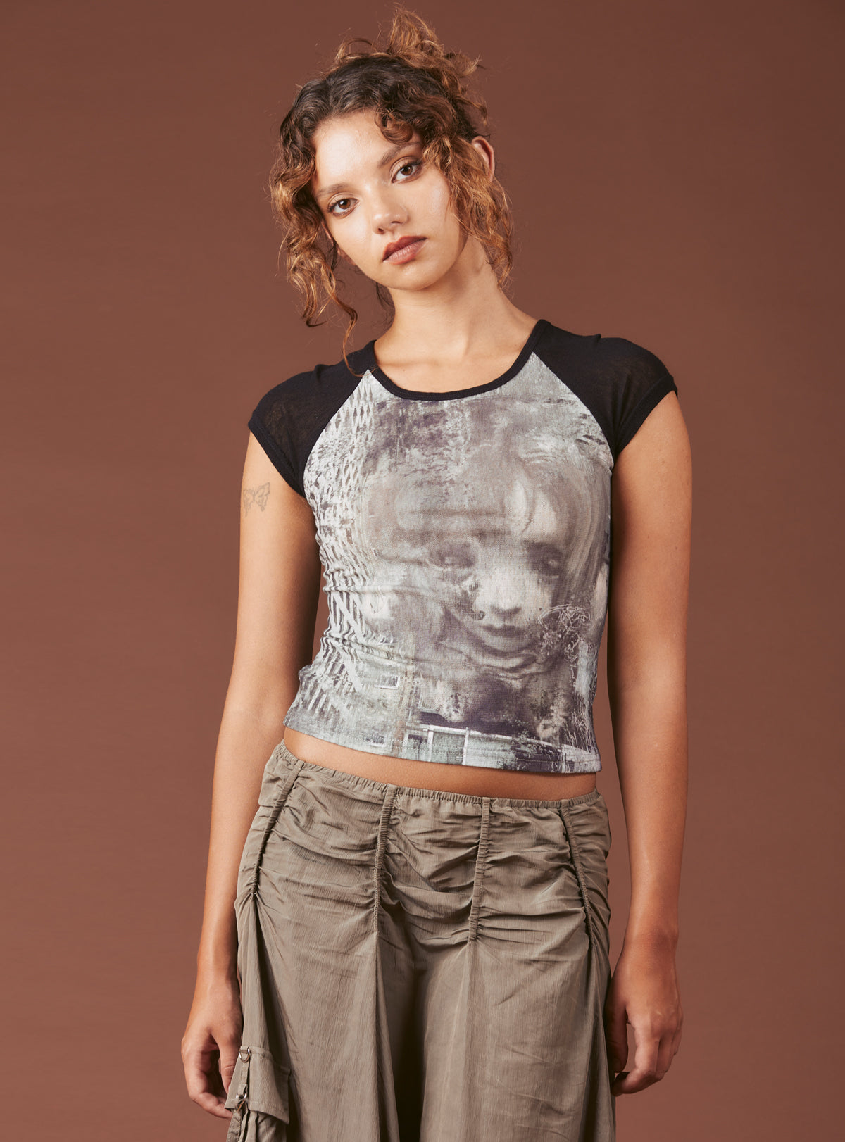 UNIF Graphic T-Shirt With Cap Sleeves