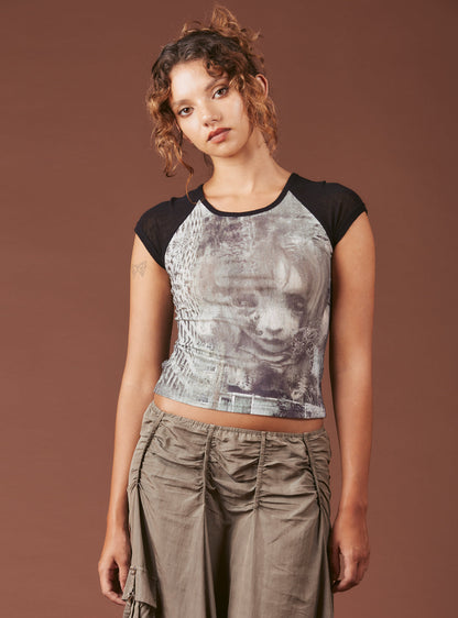 UNIF Graphic T-Shirt With Cap Sleeves