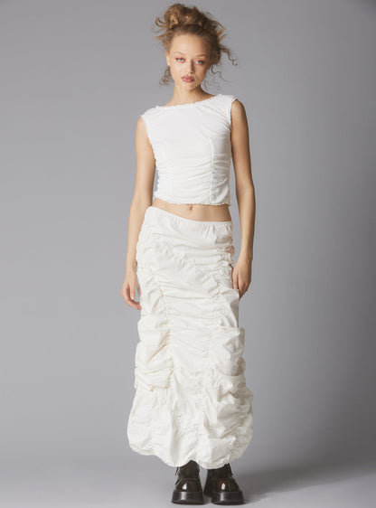 UNIF Sleeveless Top With Wide Neck & Ruffled Trim in