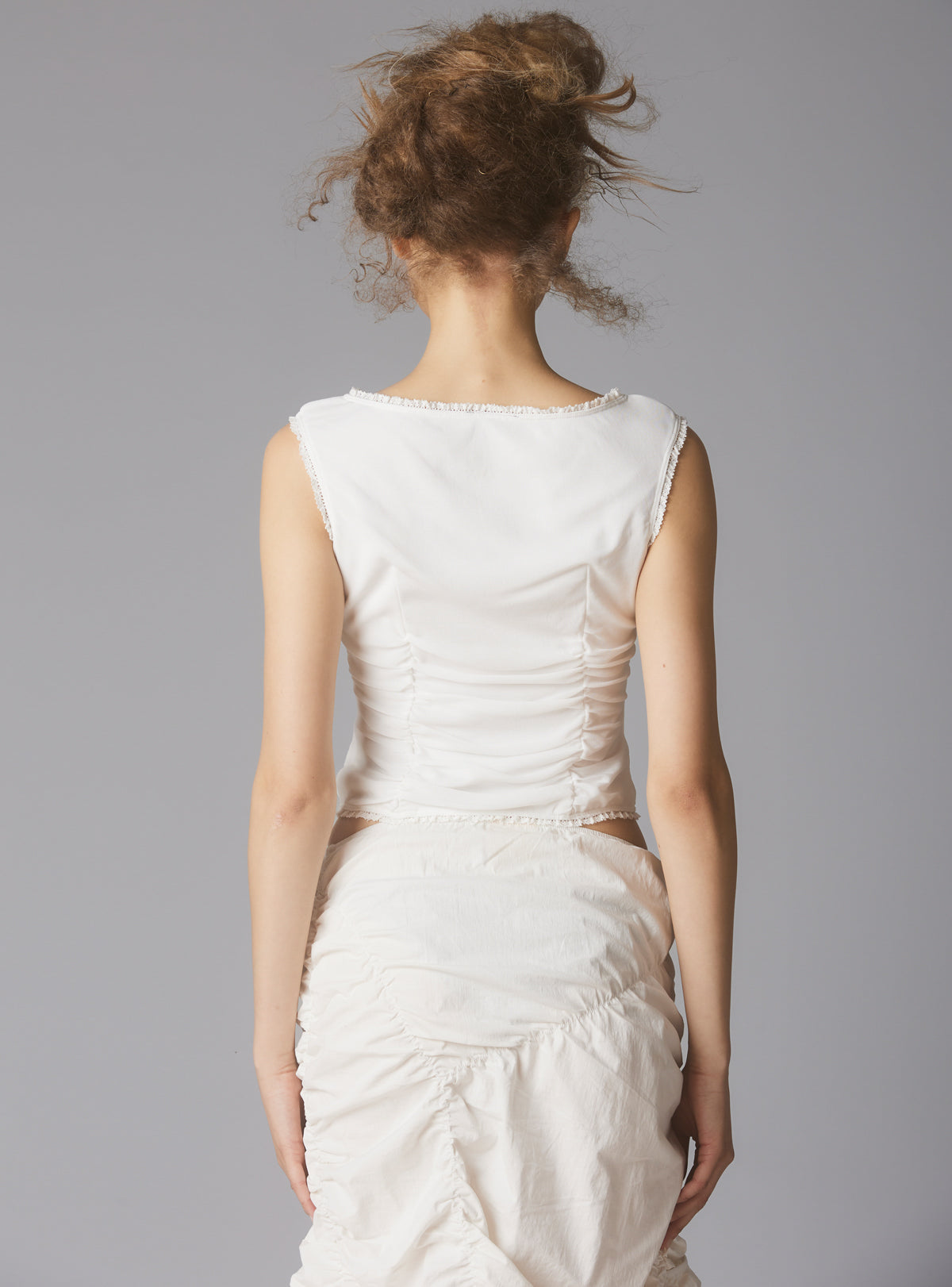 UNIF Sleeveless Top With Wide Neck & Ruffled Trim in