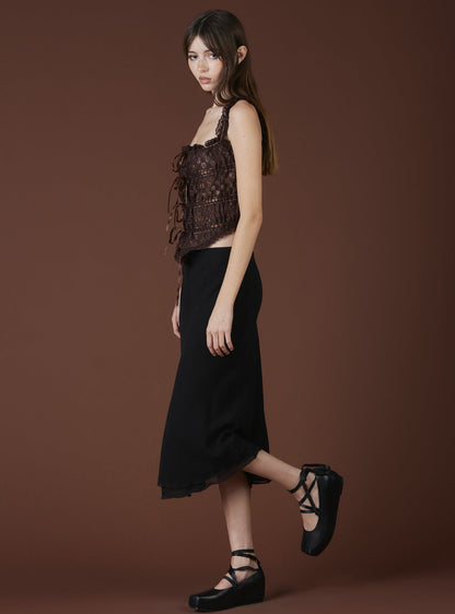 UNIF Lace Blouse With Ribbon Lace-Up In Brown
