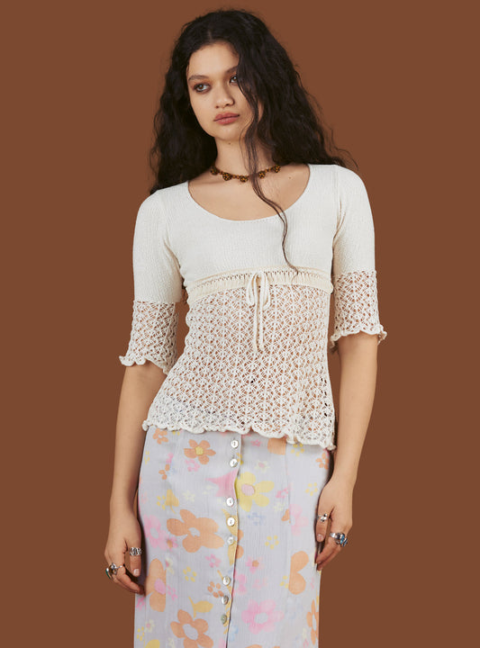 UNIF Crochet Knit Top In Off