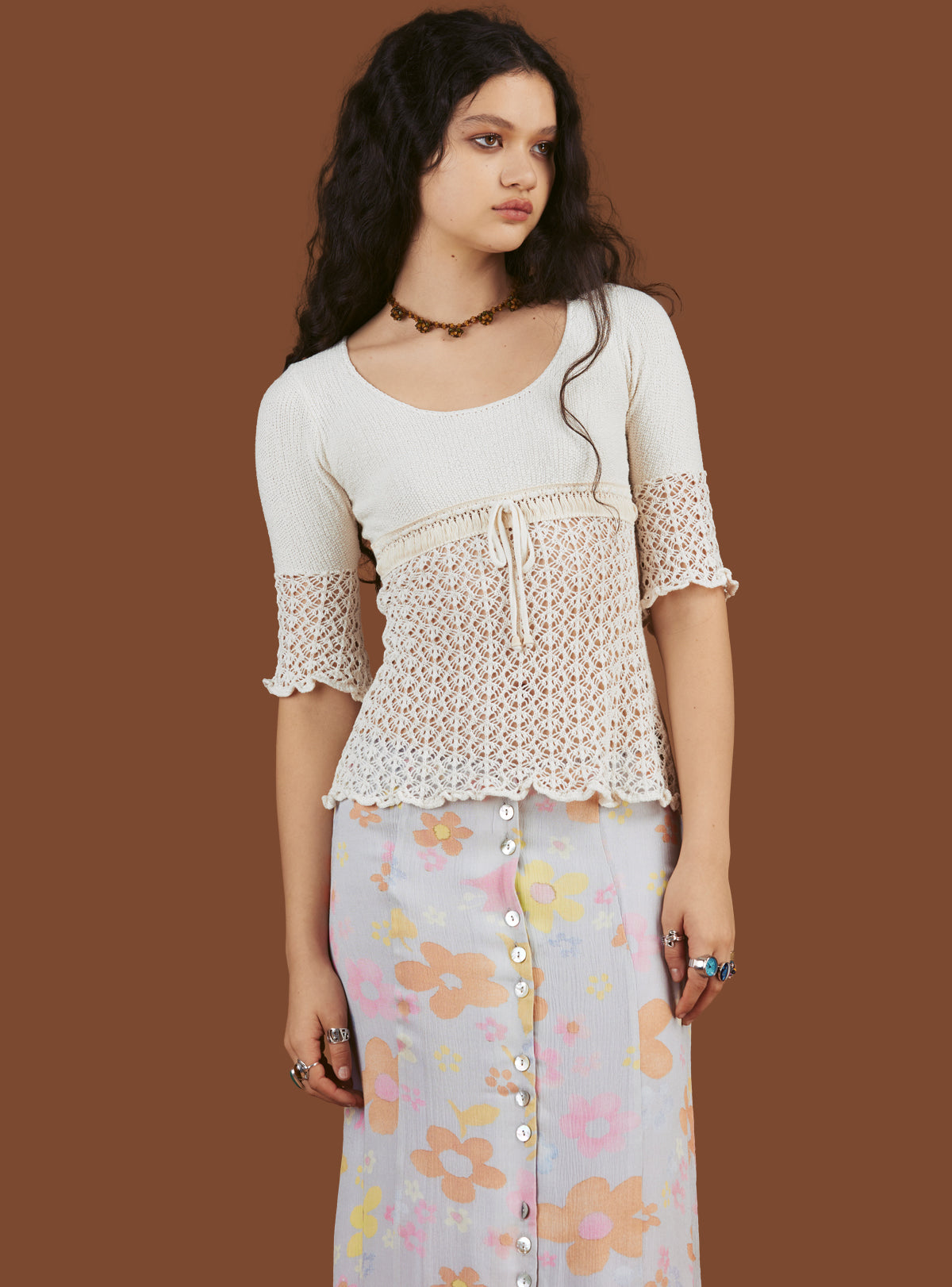 UNIF Crochet Knit Top In Off