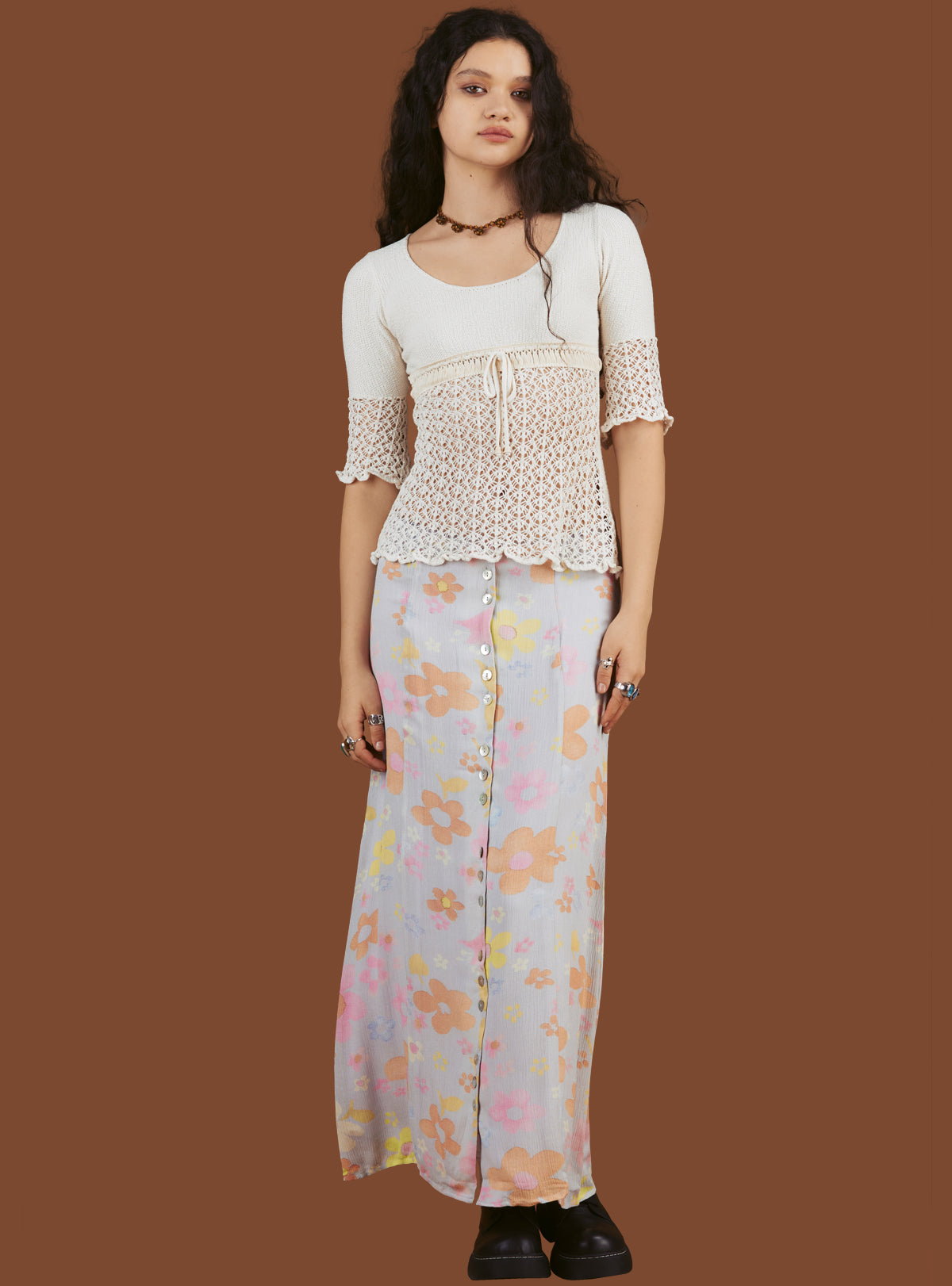 UNIF Crochet Knit Top In Off