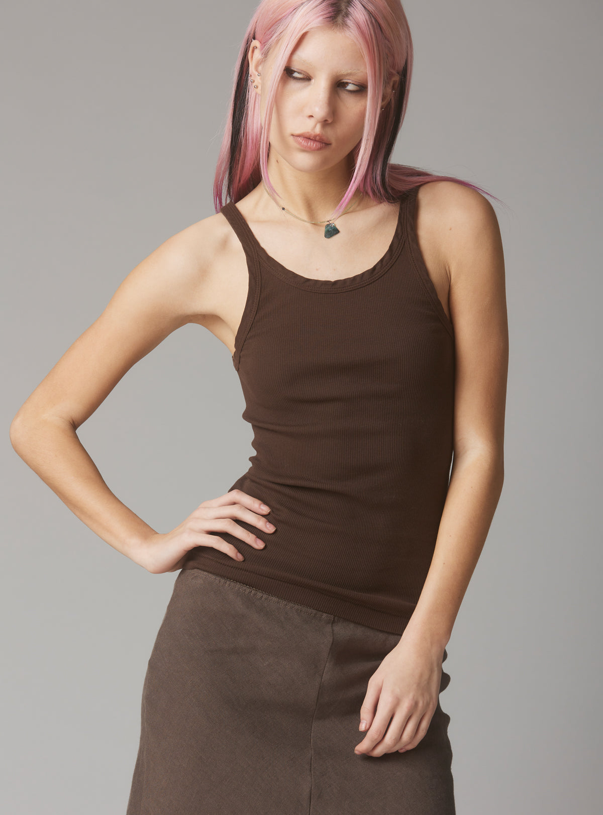 UNIF Staple Rib Tank Dark Brown