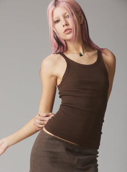 UNIF Staple Rib Tank Dark Brown