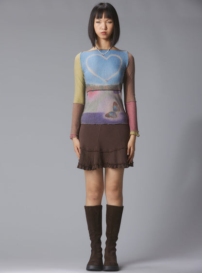 UNIF Skye Top Y2K allover-print mesh top with custom artwork