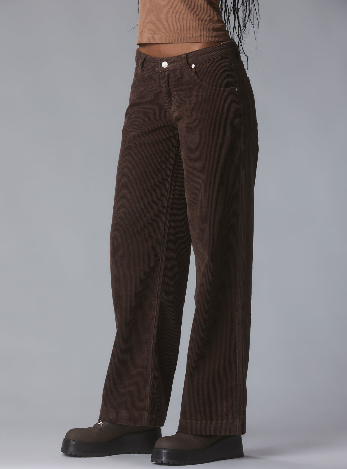 UNIF Wide Leg Corduroy Pants In Brown