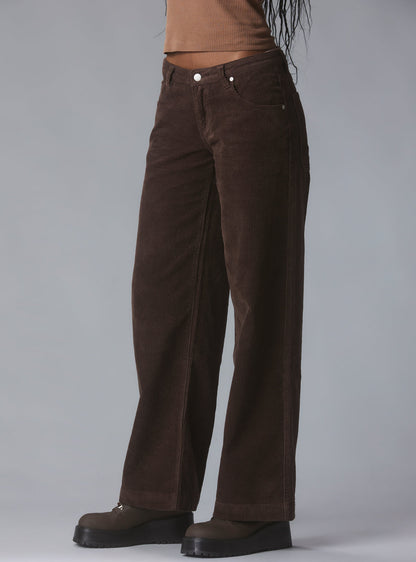 UNIF Wide Leg Corduroy Pants In Brown