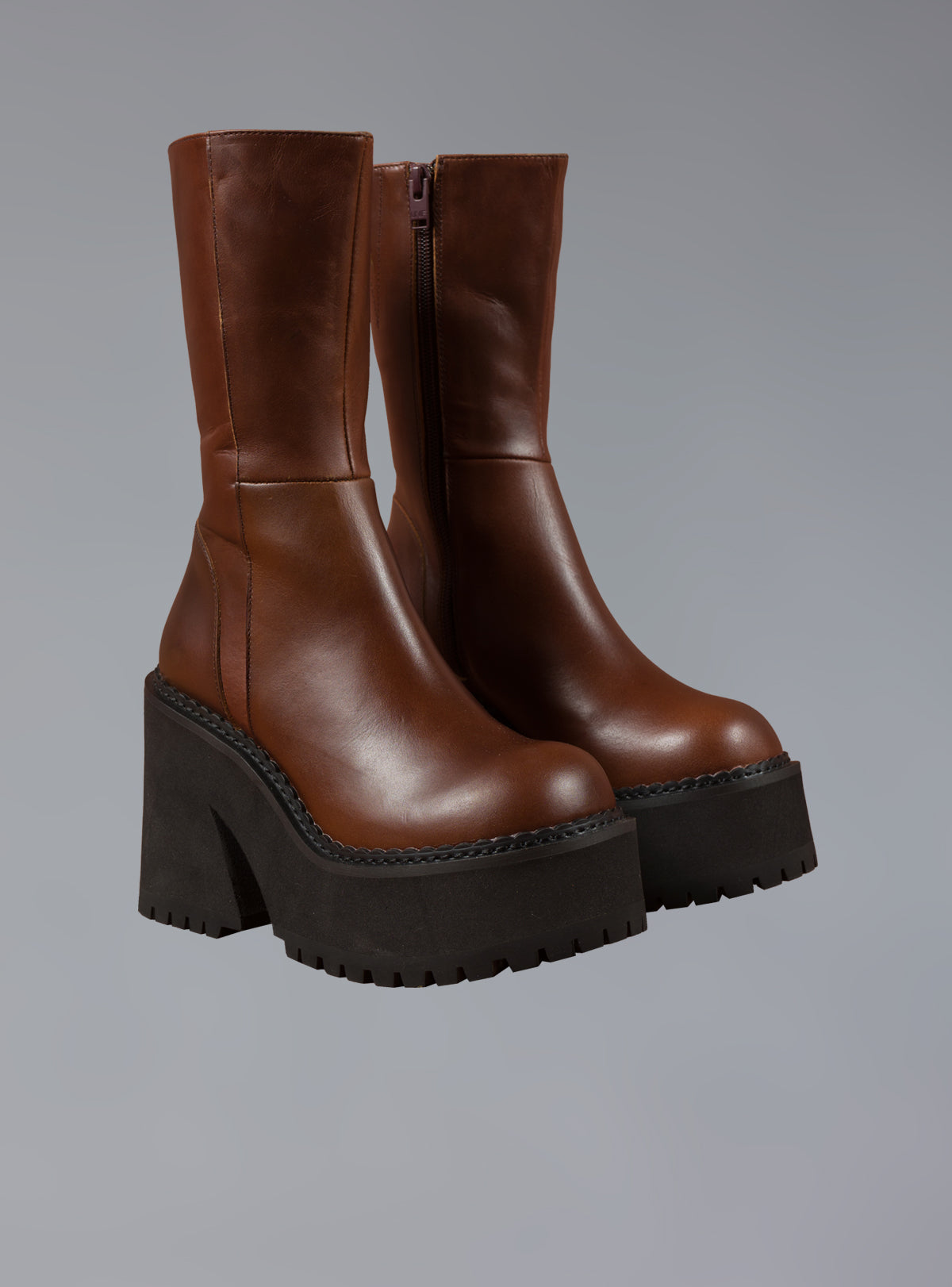 UNIF Brown Leather Platform Boot