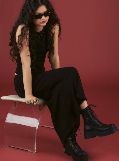 UNIF Black Platform Lace-Up Combat Boot