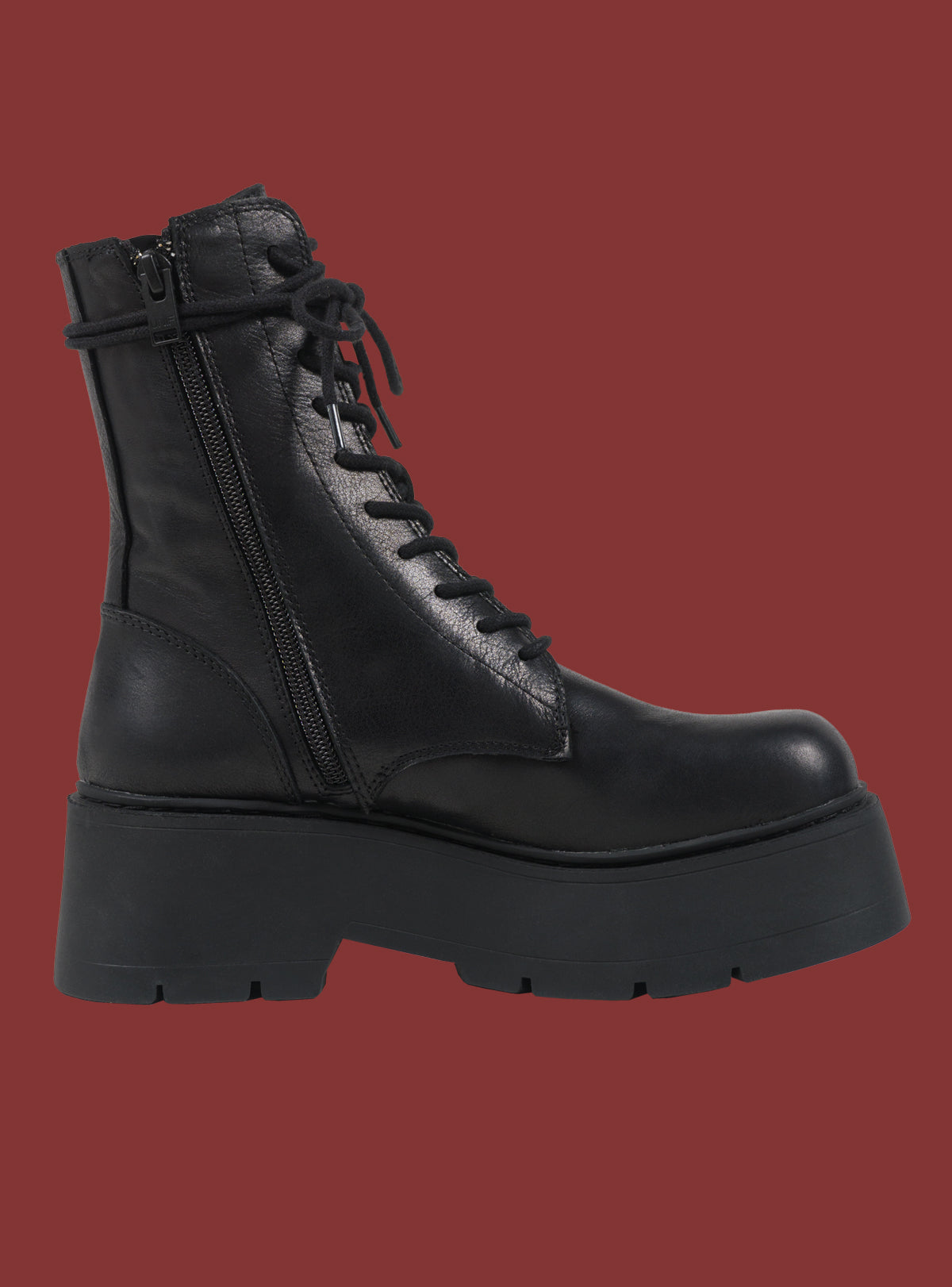 UNIF Black Platform Lace-Up Combat Boot