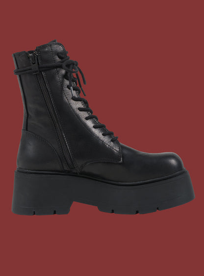 UNIF Black Platform Lace-Up Combat Boot