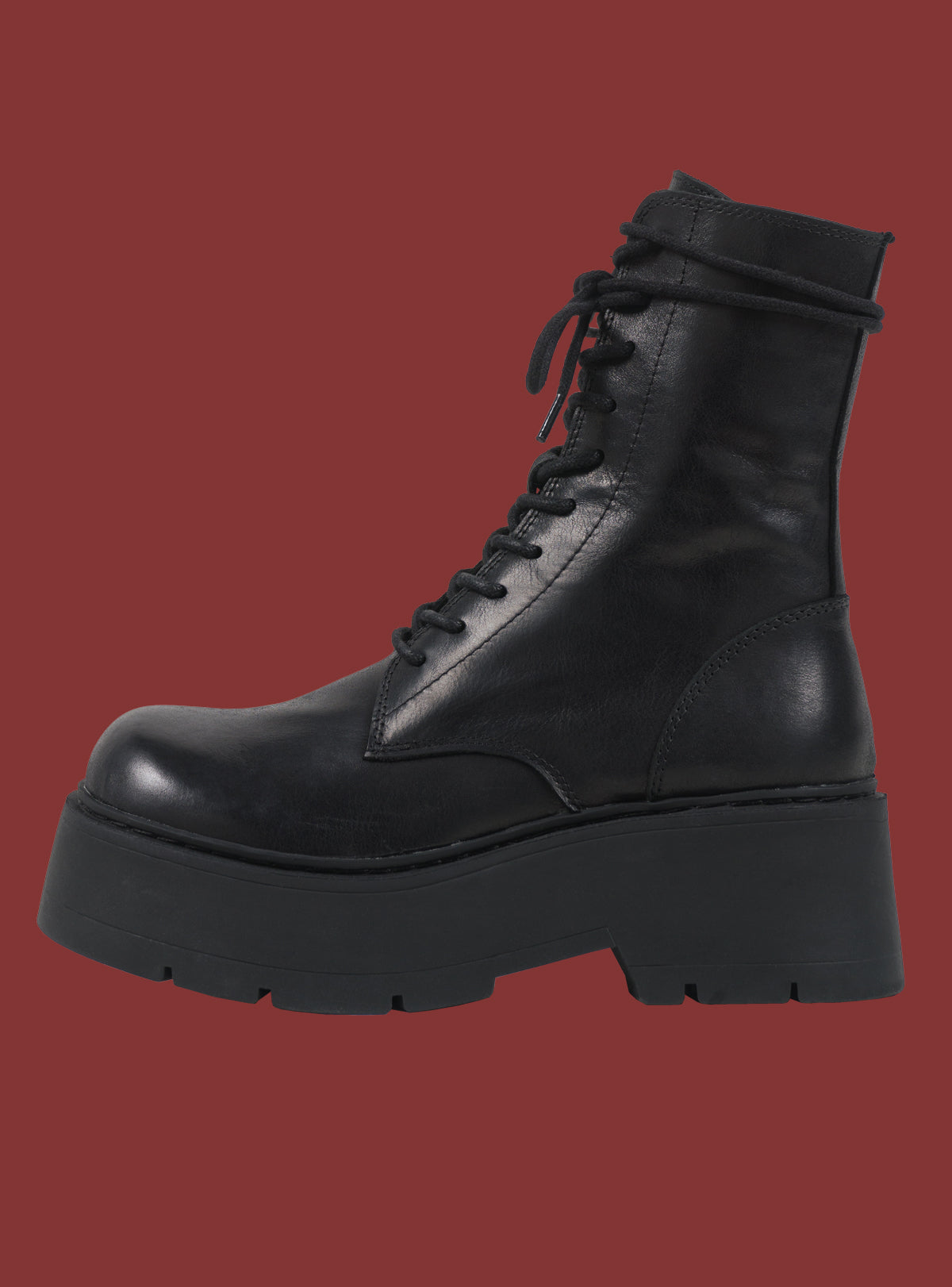 UNIF Black Platform Lace-Up Combat Boot