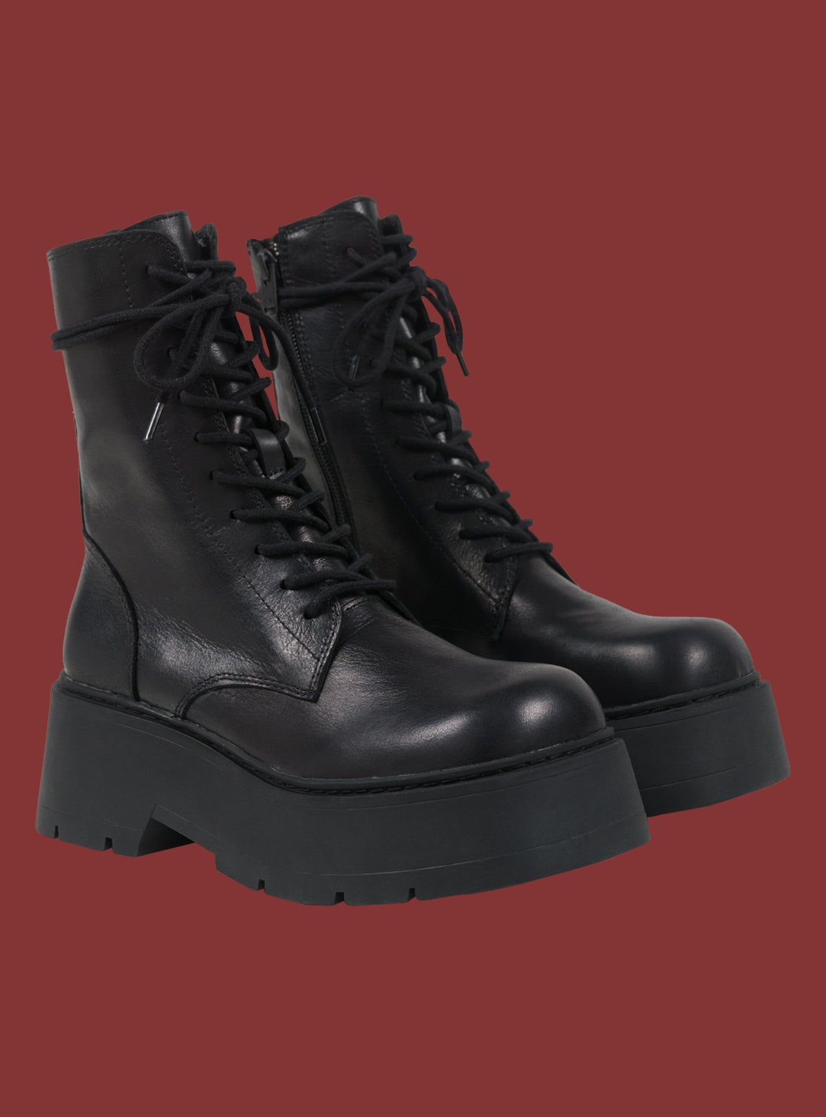 UNIF Black Platform Lace-Up Combat Boot