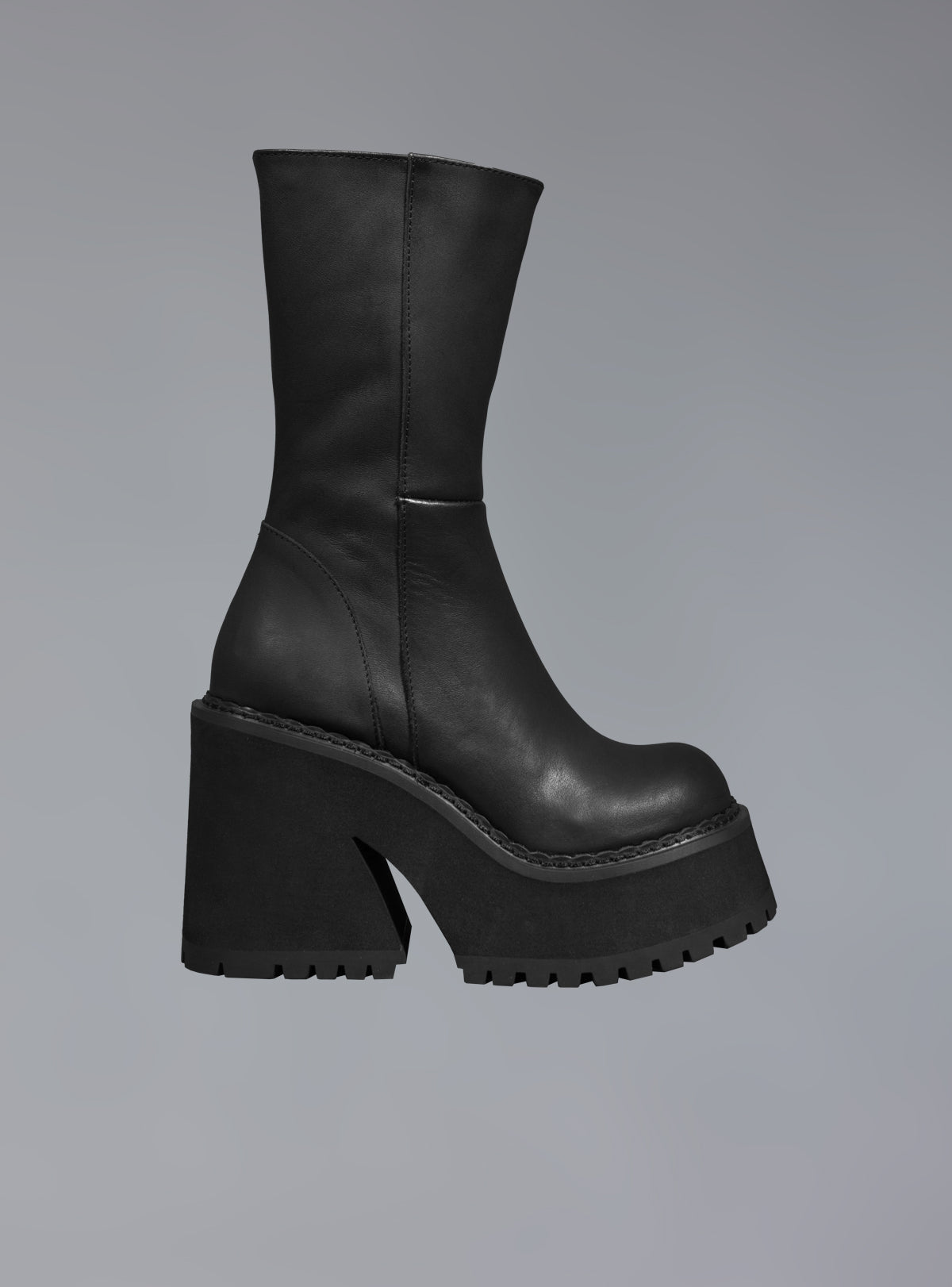 UNIF Black Leather Platform Boot