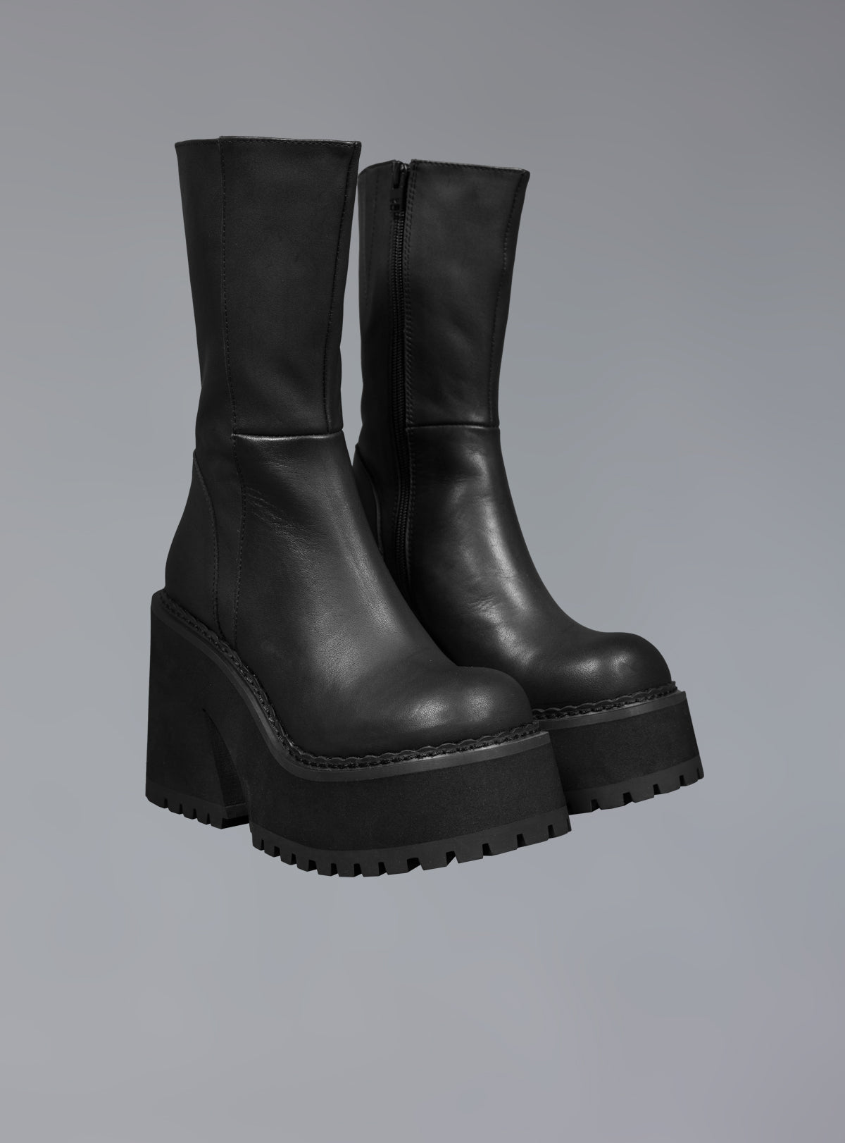UNIF Black Leather Platform Boot