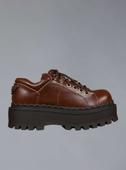 UNIF Low Top Leather Chunky Platform Boot in Brown