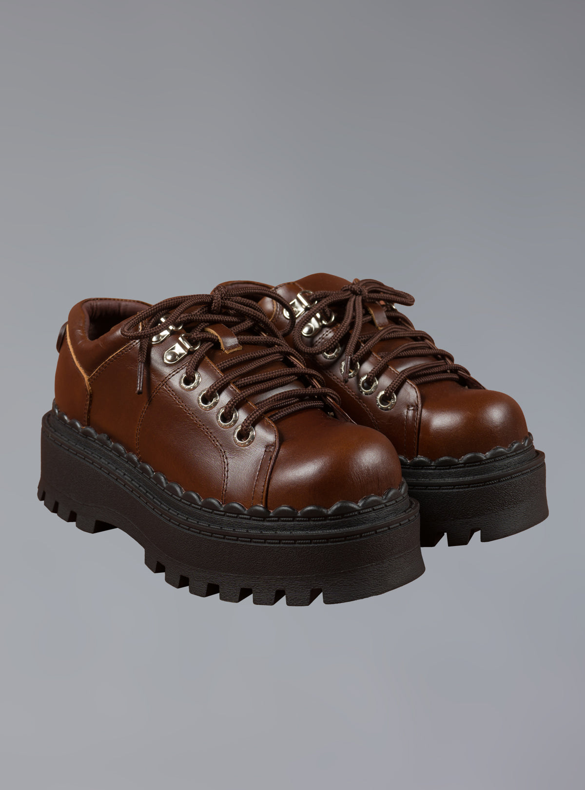 UNIF Low Top Leather Chunky Platform Boot in Brown