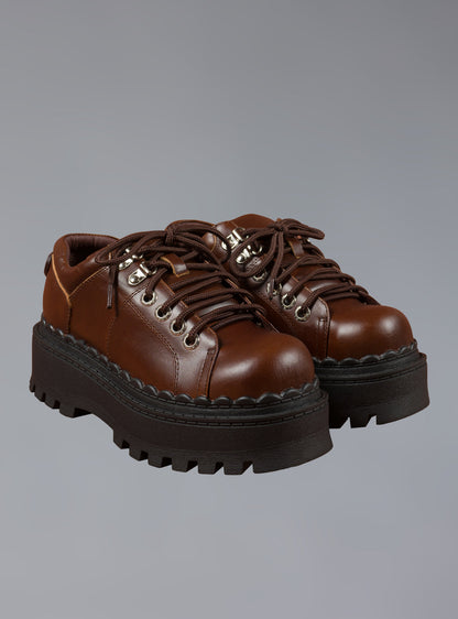 UNIF Low Top Leather Chunky Platform Boot in Brown