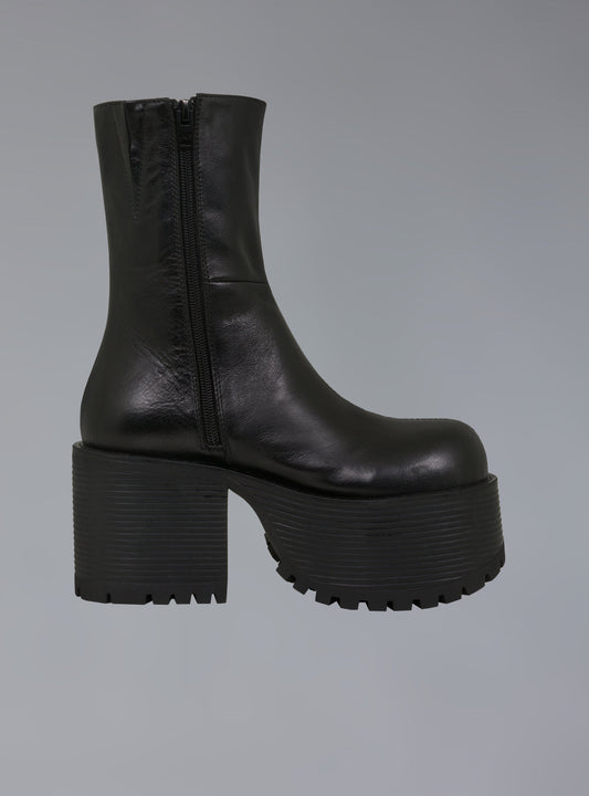 UNIF Stacked Platform Leather Boot With Heel