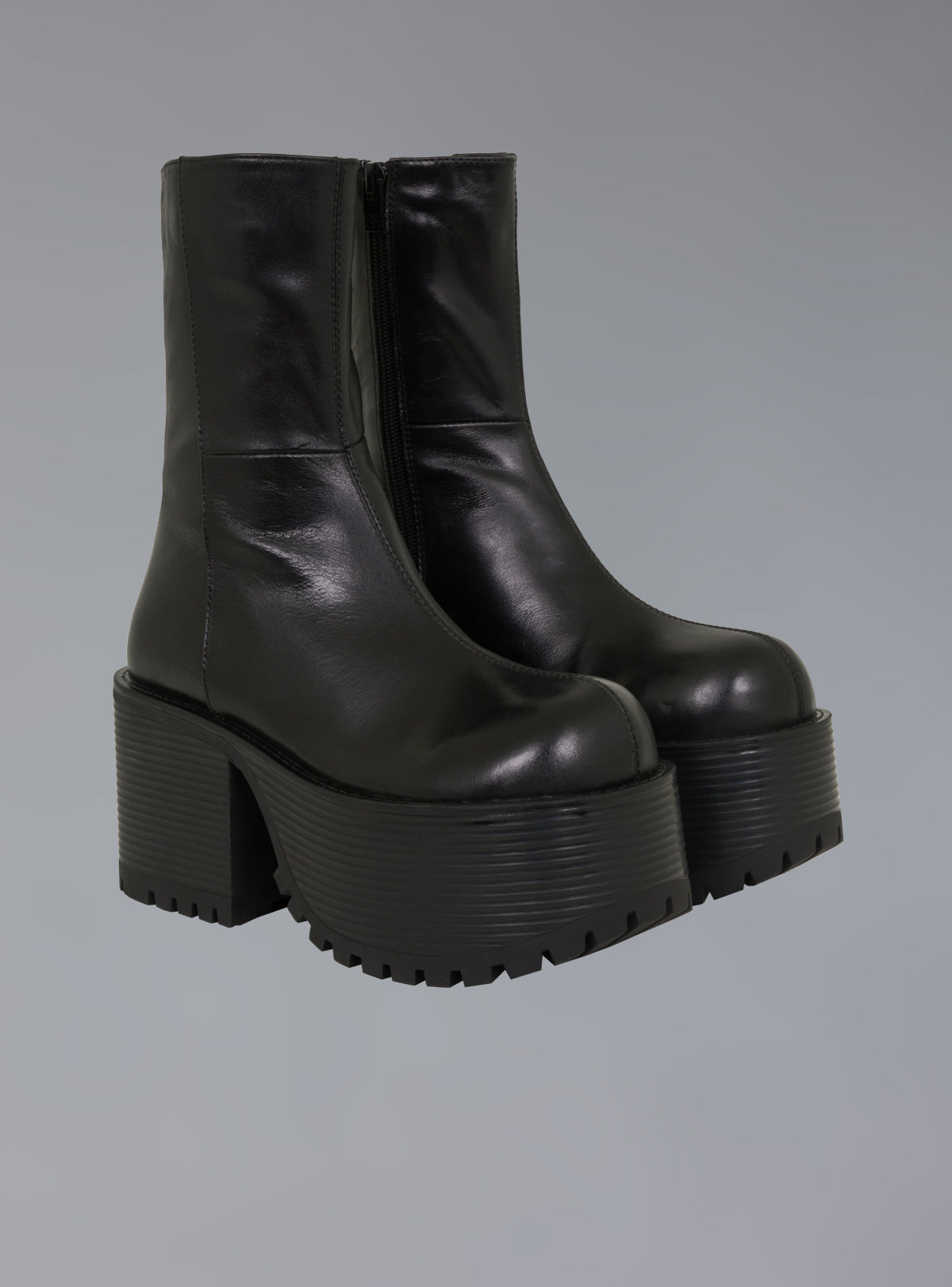 UNIF Stacked Platform Leather Boot With Heel