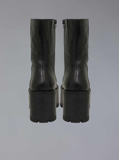 UNIF Stacked Platform Leather Boot With Heel
