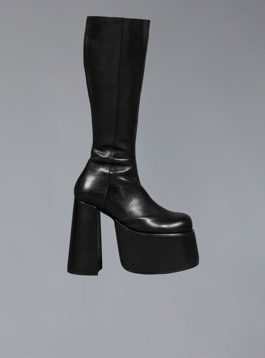 UNIF Stacked Leather Platform Boot With High Heel
