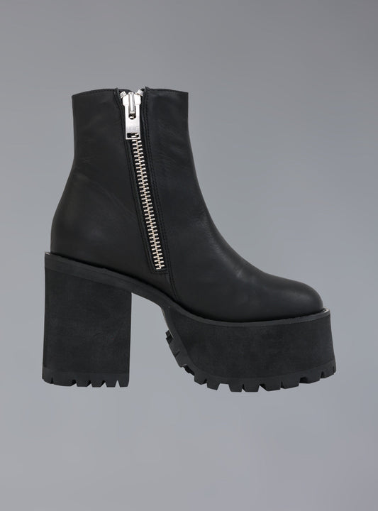 UNIF Platform Leather Ankle Boot With Heel