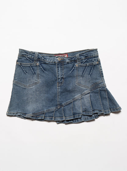 UNIF Vintage Vanilla Star Denim Pleated Mini Skirt