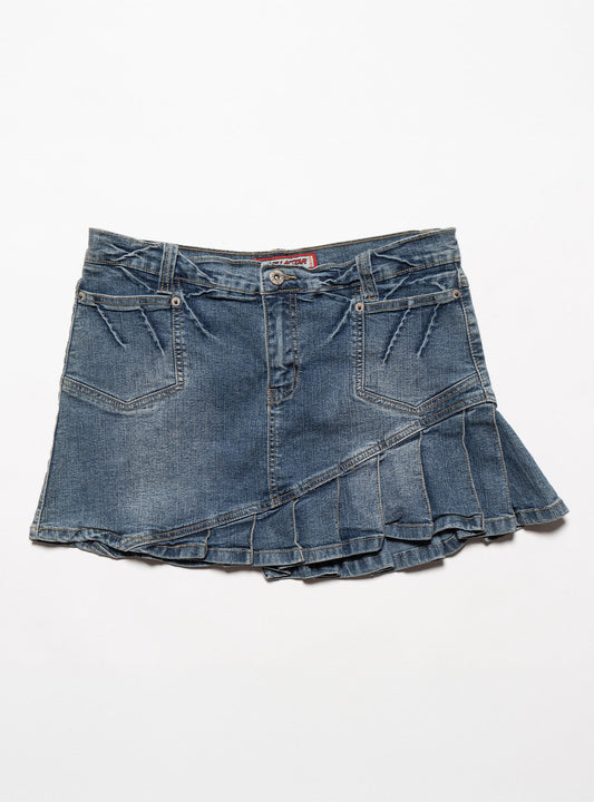 UNIF Vintage Vanilla Star Denim Pleated Mini Skirt