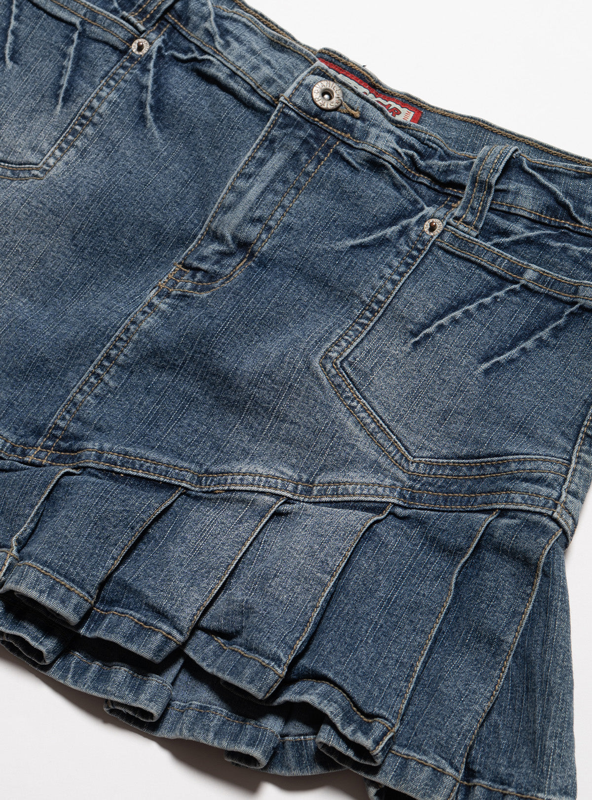 UNIF Vintage Vanilla Star Denim Pleated Mini Skirt