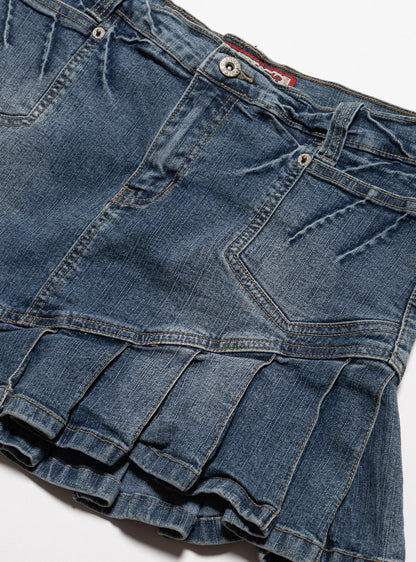 UNIF Vintage Vanilla Star Denim Pleated Mini Skirt