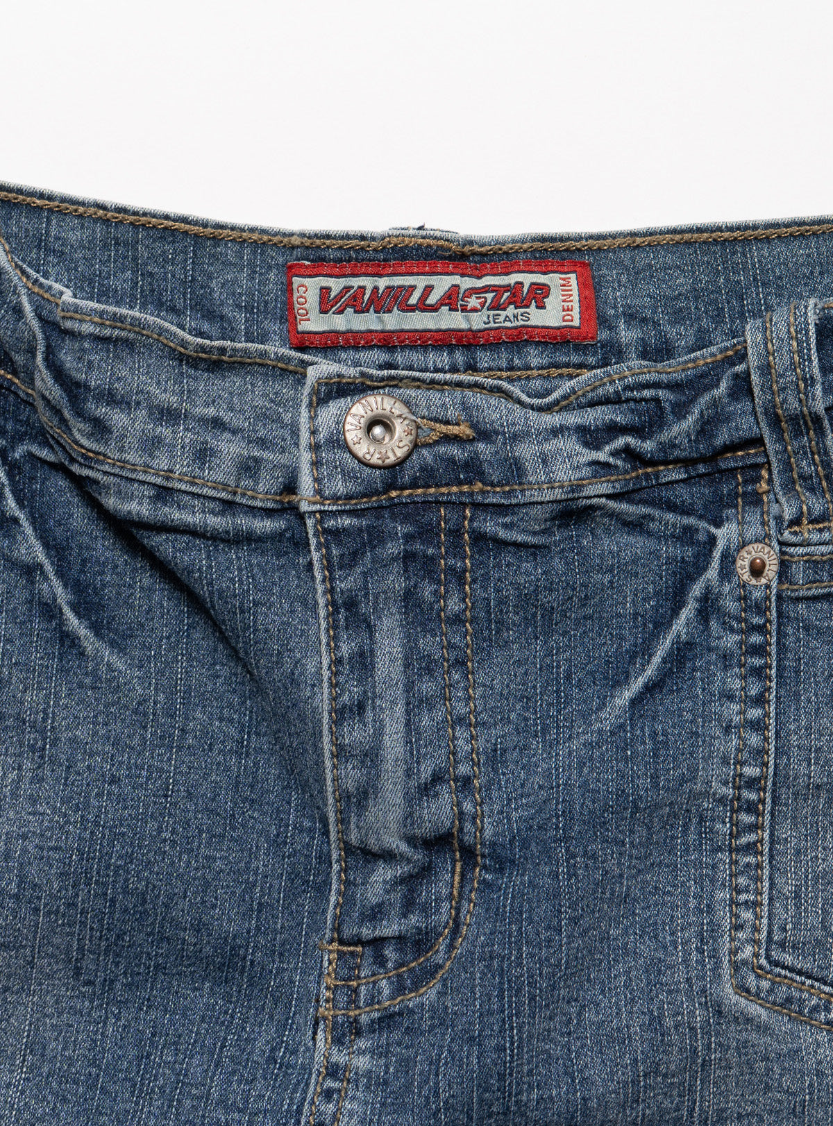UNIF Vintage Vanilla Star Denim Pleated Mini Skirt