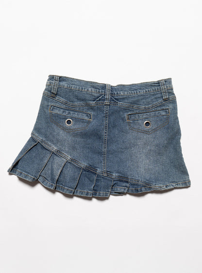 UNIF Vintage Vanilla Star Denim Pleated Mini Skirt