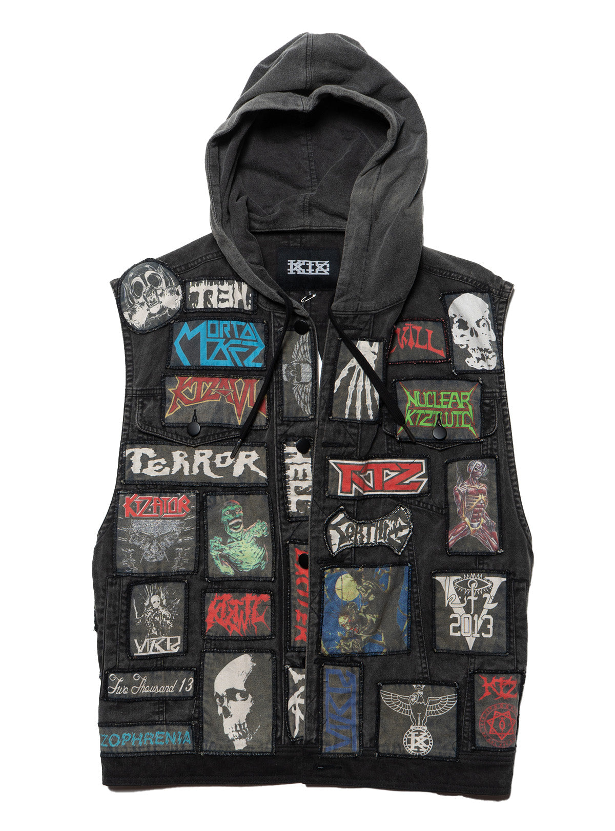 UNIF Vintage KTZ Crust Denim Vest With Hood