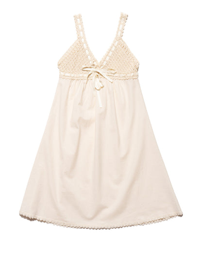 UNIF Vintage Cotton Bodice Crochet Ribbon Midi Dress